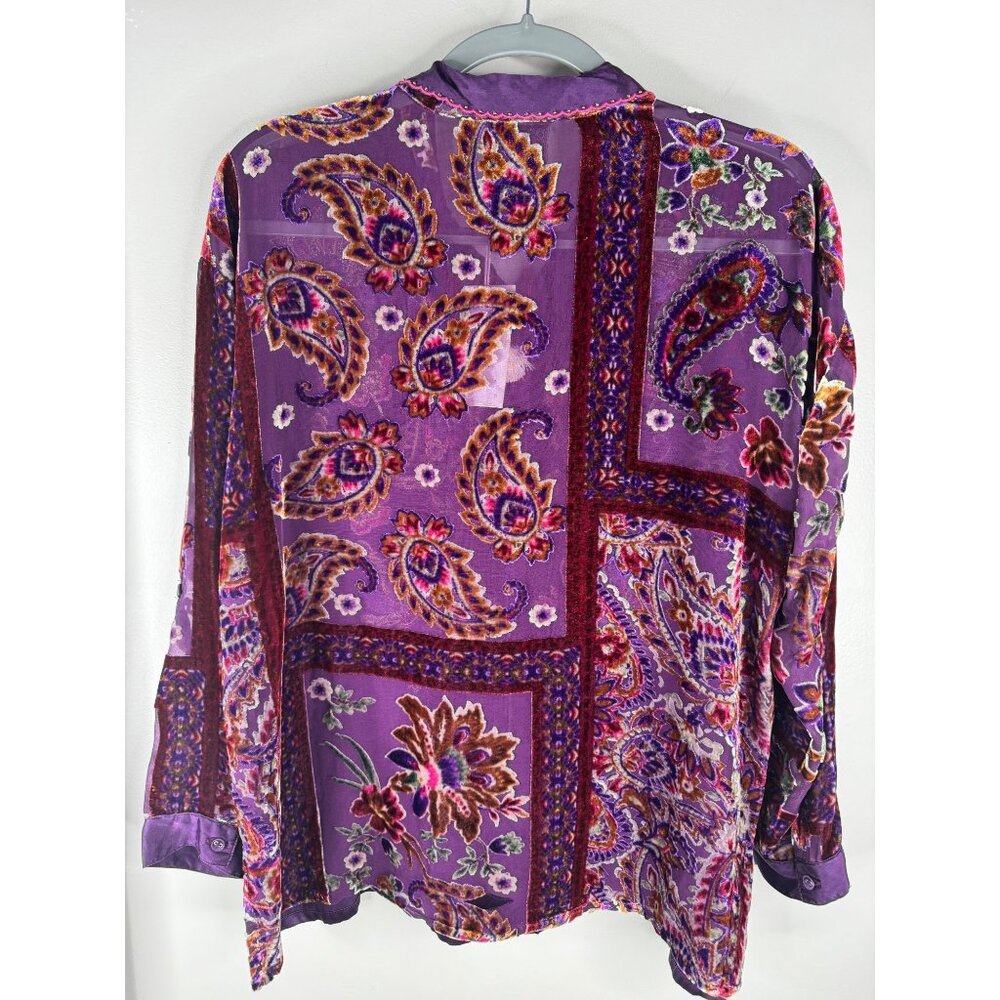 NWT Johnny Was The Slim Audrey Embroidered Floral Burnout Shirt Size S Purple - Picture 8 of 11